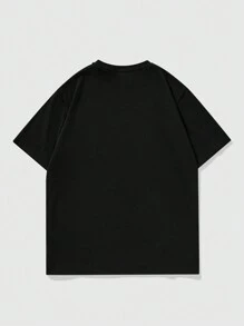 ROMWE MEN Street Life 男式口号与心形图案圆领短袖休闲 T 恤 - 黑色 - 查看 2