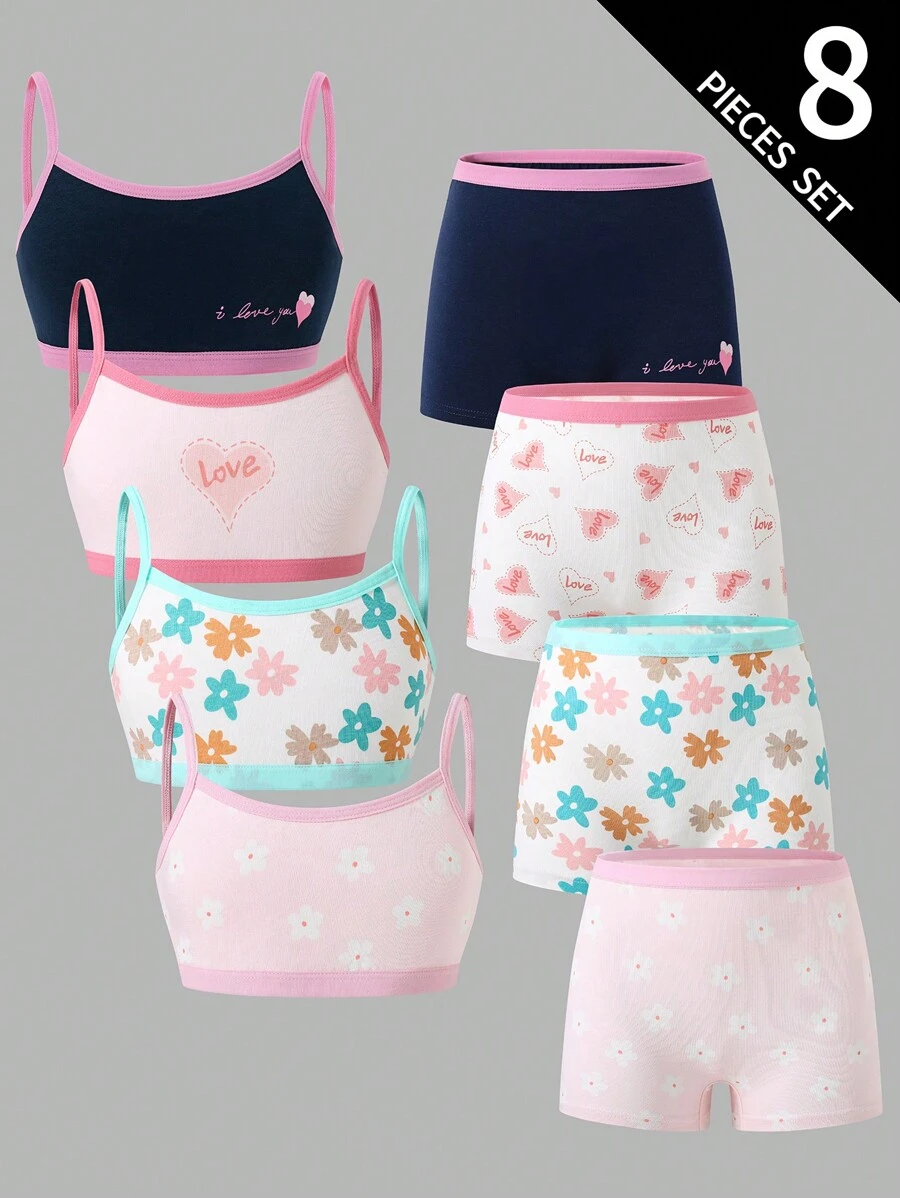 4 件套年轻女孩甜心设计胸罩和内裤套装 - 彩色 - 查看 1
