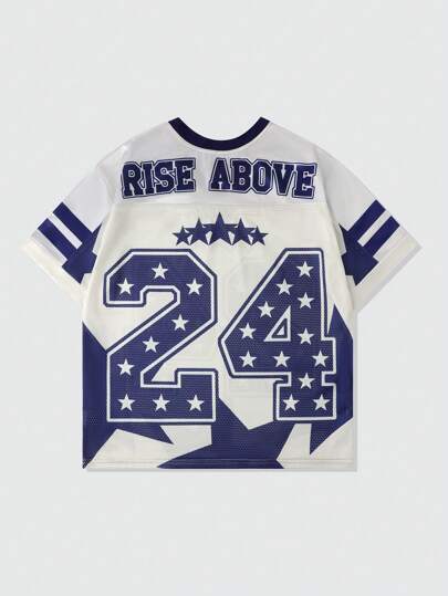 Prep Camiseta deportiva de manga corta con panel de malla y parches, estilo jersey de fútbol, jersey deportivo para hombres