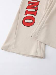 ROMWE MEN Street Life Men's Letter Print Round Neck 2 In 1 T-Shirt And Pants Casual Suit - Apricot - View 6