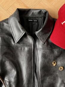 Comfortcana 女士秋季复古风格时尚皮夹克 - 黑色 - 查看 8