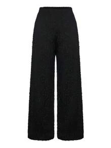 SHEIN LUNE Plus Size Women Casual Solid Color Straight Leg Warm Pants For Winter - Black - View 3