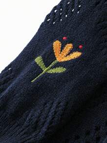 SHEIN LUNE Women Plus Size Floral Pattern Casual Everyday Pullover Sweater Knit Pullover Fall Winter Sweater - Navy Blue - View 4