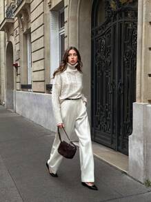 Pariaura Women High Neck Extra Long Sleeve Pullover Sweater Knit Pullover Fall Winter Outfit