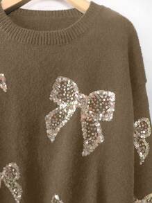 SHEIN Clasi Jersey de mujer de talla grande, elegante con decoración de lazo y bordado de perlas
