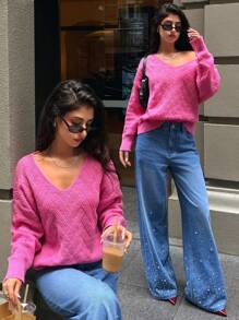 Forever 21 Fall & Winter Pink Women Party Oversized Sweater Going Out Color Funny Business Casual Woman Y2k Clothes Street Wear Women Knitted Sweater