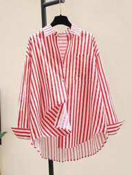 INAWLY LUNE Women's Casual Striped Print Long Sleeve Chest Pocket Shirt, Autumn &Winter Fall Cloth For Women