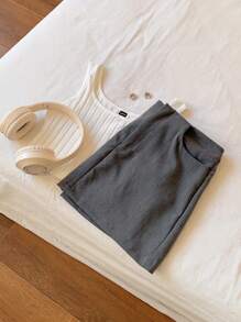 Comfortcana Summer Going Out Low Waist Solid Straight Grey Mini Skirt