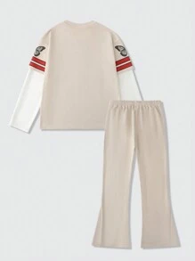 ROMWE MEN Street Life Men's Letter Print Round Neck 2 In 1 T-Shirt And Pants Casual Suit - Apricot - View 8