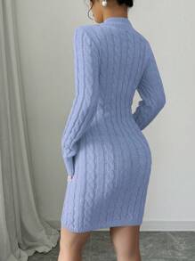 Elenzga Autumn/Winter Casual Letter Embroidery Fitted Sweater Dress