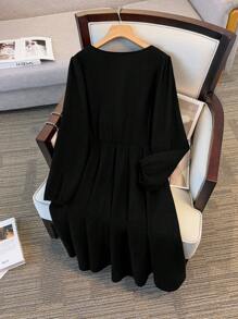 SHEIN LUNE Plus Size Casual Striped Patchwork Long Sleeve Dress Maxi Women Outfit