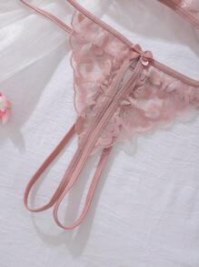 SHEIN Women's Bowknot Halter Sexy Lingerie Set Bow Tie - Coffee Brown - View 7