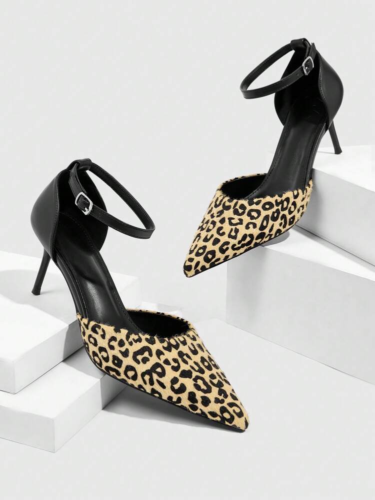 CUCCOO SZL Sexy Leopard Print High Heel Shoes, Pointed Toe Buckle Decor Stilettos, Versatile Spring Shoes Spring Break Easter Prom Heels