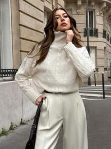 Pariaura Women High Neck Extra Long Sleeve Pullover Sweater Knit Pullover Fall Winter Outfit