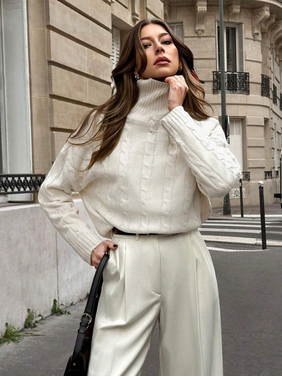 Pariaura Women High Neck Extra Long Sleeve Pullover Sweater Knit Pullover Fall Winter Outfit