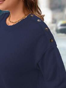 SHEIN LUNE Robe-pull à col rond manches longues de couleur unie, grande taille, décontractée pour l'automne/hiver