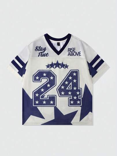 Prep Camiseta deportiva de manga corta con panel de malla y parches, estilo jersey de fútbol, jersey deportivo para hombres