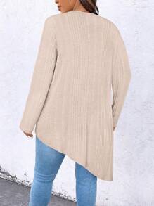 SHEIN LUNE Plus Size Solid Color Long Sleeve Tee, Casual & Fashionable For Daily Wear - Apricot - View 2