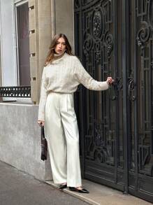 Pariaura Women High Neck Extra Long Sleeve Pullover Sweater Knit Pullover Fall Winter Outfit