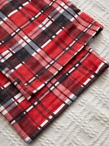 3pcs Set Teenager Girls Classic Red Plaid Shorts, Pants & Short Sleeve Home Outfit - Light Grey - View 7