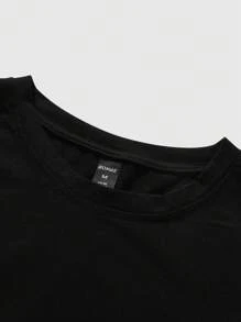 ROMWE MEN Street Life 男式口号与心形图案圆领短袖休闲 T 恤 - 黑色 - 查看 5