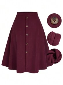 SHEIN LUNE Plus Size Women Elegant Snap Button A-Line Skirt