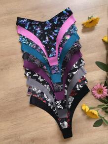 10 Pcs Seamless Low Waist Invisible Butterfly Pattern Printed Brief - Multicolor - View 6