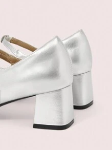 CUCCOO DOLLMOD 女士新款法式玛丽珍厚底高跟鞋，银色踝带休闲高跟鞋，适合工作和日常穿着，情人节