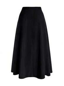 SHEIN Clasi Plus Size Women's Elegant Gold Buttoned Skirt