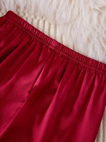 Flickor Vinröd Solid Silk Trim krage Långärmad topp och byxor Mode nattkläder/lounge set - Bourgogne - Visa 6