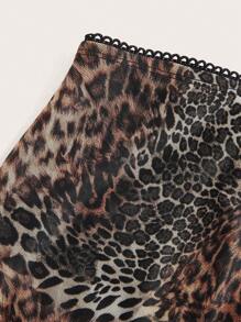 Muchica 2pcs Leopard Print Mesh Crop Top & Long Skirt Set For Women - Black - View 3