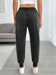 SHEIN EZwear Women's Autumn/Winter New Vintage Contrast Color Knit Harem Sweatpants - Black - View 2