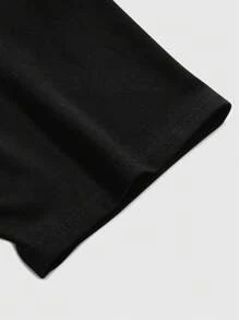 ROMWE MEN Street Life 男式口号与心形图案圆领短袖休闲 T 恤 - 黑色 - 查看 3