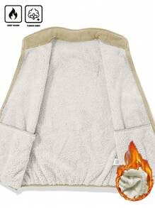 Manfinity Homme Loose Fit Men's Letter Patched Teddy Vest Jacket - Khaki - View 4