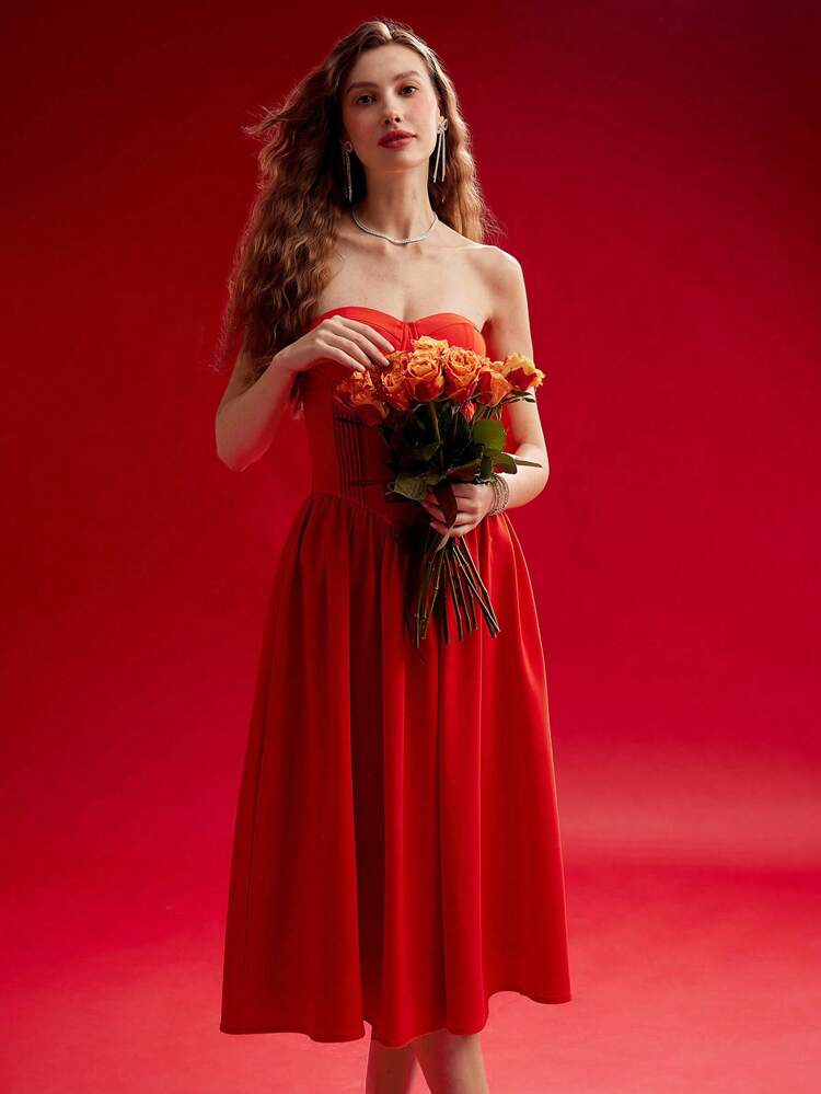 GATHERED CUP DETAIL TUBE DRESS,VALENTINE'S DAY OUTFIT,SPRING/SUMMER