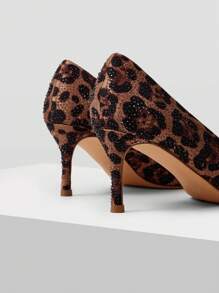 MOTF PREMIUM FASHIONABLE PARTY LEOPARD PRINT RHINESTONE DECORATED WOMEN'S POINTED TOE HIGH HEEL SHOES, VALENTINES