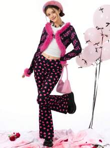 SHEIN Teen Girl Casual All-Over Heart Print Flared Pants
