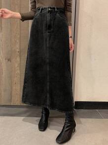 DAZY Western Style Women's Washed Denim Asymmetric Hem A-Line Denim Skirt,Fall Clothes Jeans Skirt