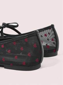 CUCCOO DOLLMOD 黑色心形网眼女士可爱时尚平底一脚蹬鞋情人节款 - 黑色 - 查看 8