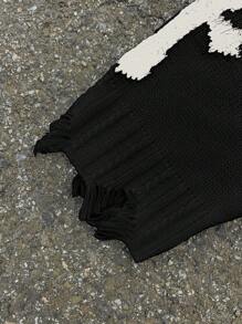 AXEPEAK Men's Cross Graphic Casual Loose Drop Shoulder Short Knit Black Long Sleeve Sweater, Autumn/Winter - Black and White - View 4