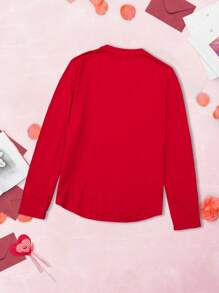 Manfinity Homme Men's Autumn Letter And Heart Print Round Neck Long Sleeve Casual T-Shirt For Valentine's Day - Red - View 2
