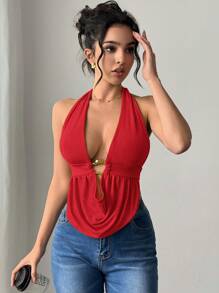 Firerie 女士深垂领垂褶金属装饰性感优雅吊带背心