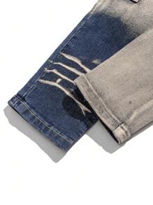SHEIN Pantalones de mezclilla tipo cargo para niños con bolsillos, estilo retro, desgastados y vintage, con tela elástica, azul y amarillo, casual y versátil para atuendos diarios de niños en otoño/invierno