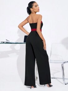SHEIN SXY Mono de pierna recta con contraste de color sin mangas para uso en oficina, ropa de mujer de temporada otoñal