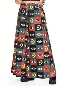 ROMWE Hippie 太阳、月亮与神秘之眼嬉皮拼布阔腿裤