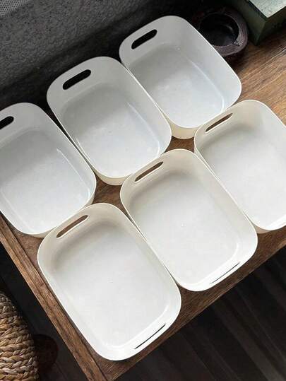 6pcs Cabinet Organizer,Durable And Stylish Storage Basket Storage Bin For Organizing Your Cabinet Kitchen Bathroom DesktopDesktop Storage Basket For Cosmetics And Miscellaneous Items, Portable Plastic Multifunctional Organizer For Makeup, Solid Color