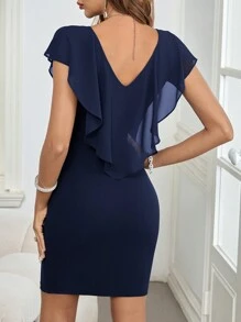 SHEIN Clasi Women's Ruffle Patchwork Fitted Dress With Criss-Cross Back, Green Color