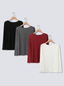 SHEIN CURVE+ Plus Size Women Multipack Long Sleeve T-Shirts Undershirts, Suitable For New Year, Valentine's Day, Thanksgiving - Multicolor - View 2