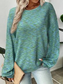 SHEIN LUNE Women's Colorful Waffle Knit Pullover Sweatshirt, Autumn - Multicolor - View 3