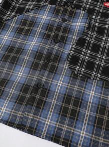 SHEIN 1 件青少年男孩时尚休闲格子拼布长袖编织衬衫，适合日常穿着，年轻风格；春季服装；青少年男孩服装；青少年男孩夹克，春季返校 - 彩色 - 查看 8